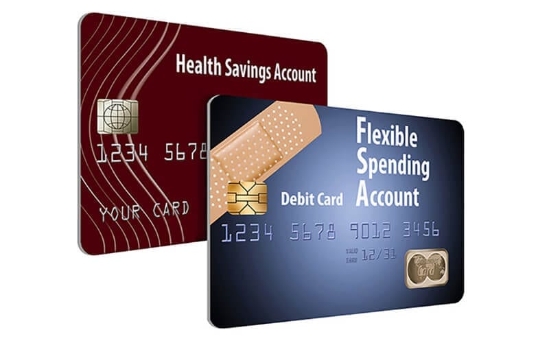 Two Cards. One is a Health Savings Account card and the other is a Flexible Spending Account card.